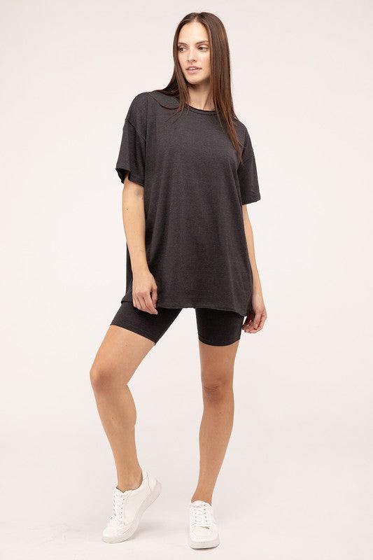 Cotton Round Neck Top & Biker Shorts SetThe Cotton Round Neck Top &amp; Biker Shorts Set is a stylish and versatile ensemble perfect for casual days or active wear. The top features a classic round necklin