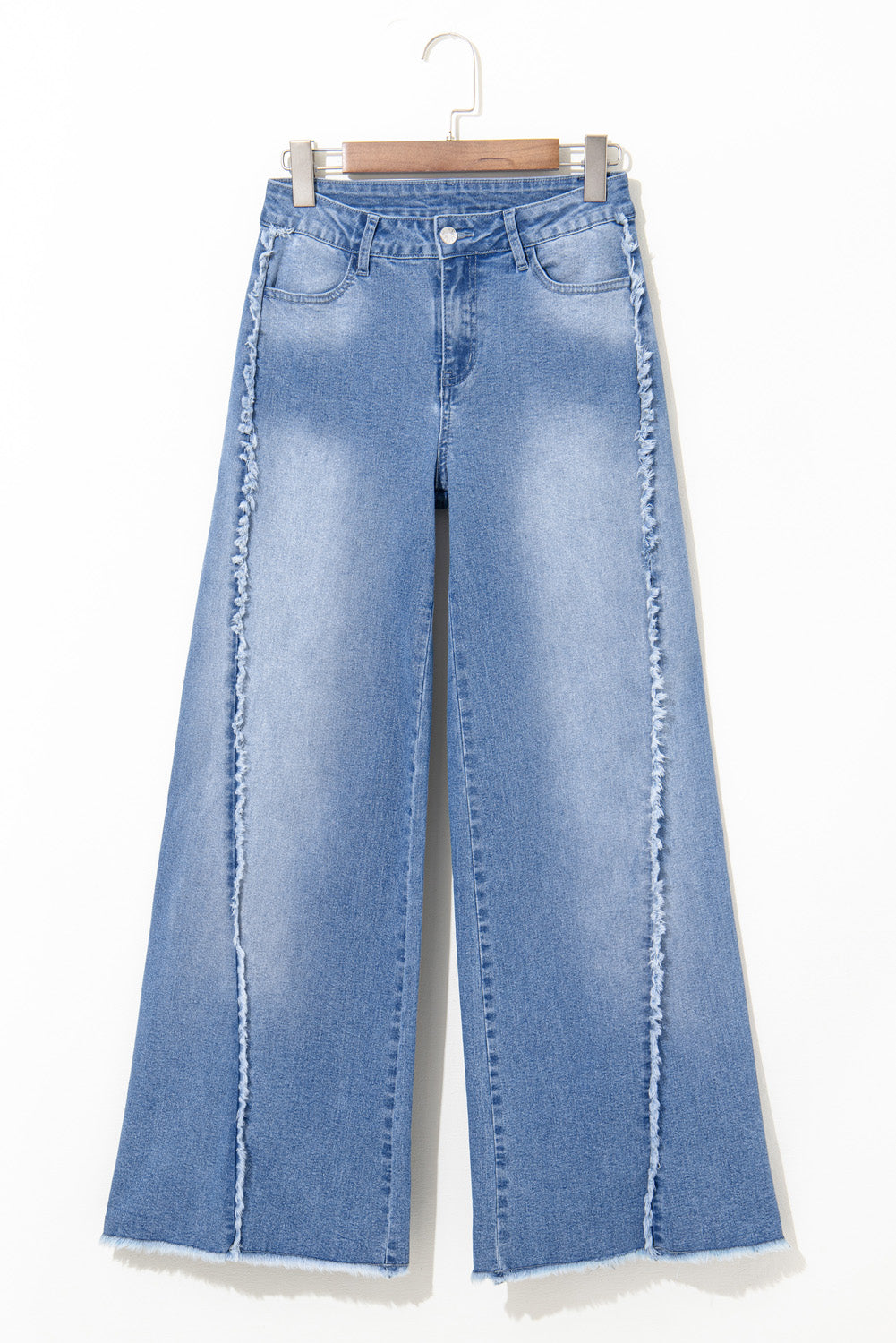 Beau Blue Vintage Stitching Raw Hem Flared Jeans