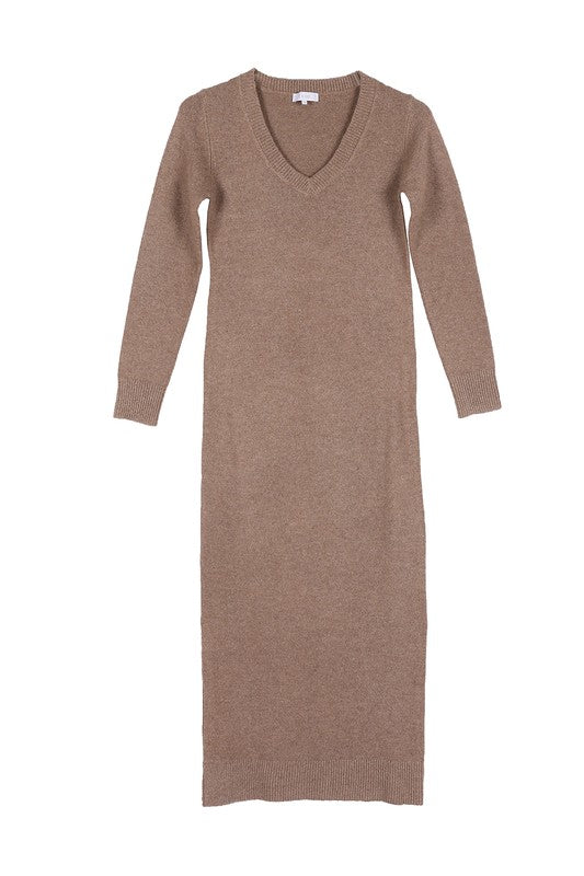 V-Neck Sweater Maxi DressThe V-Neck Sweater Maxi Dress is the epitome of effortless elegance. Made from a soft and cozy knit fabric, this dress combines comfort with style. The V-neckline ad