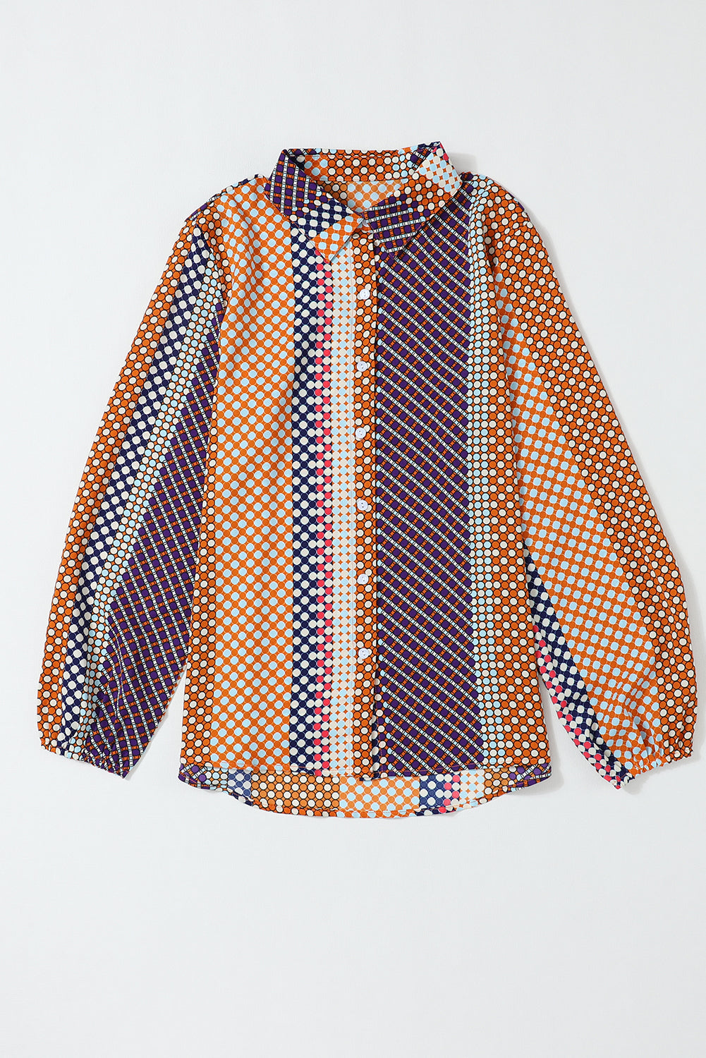 Brown Dot Print Long Sleeve Button Down Shift ShirtMaterial:100%Polyester



		Effortlessly stylish with a playful dot print
	
	
		Long sleeves provide coverage and warmth
	
	
		Versatile button-down design f