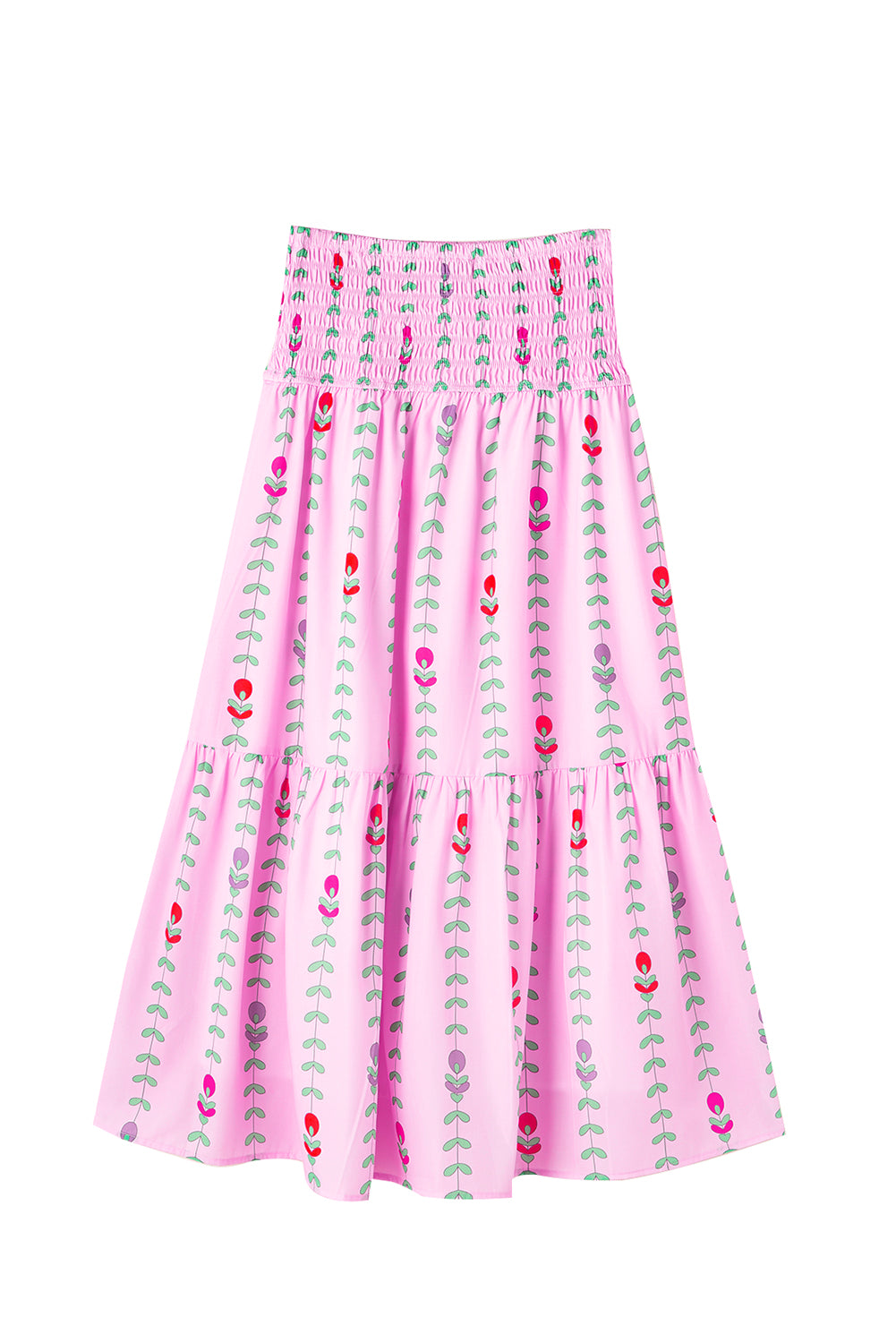 Pink Smocked Waist Tiered Maxi SkirtMaterial:100%Polyester

• Effortlessly chic in pink, this maxi skirt exudes a casual summer vibe perfect for daily wear.
• The shirred waist adds a touch of textur