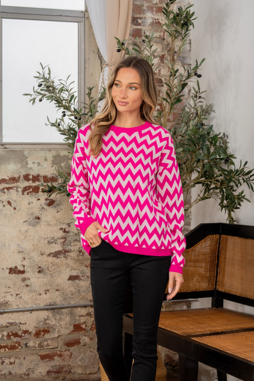 Sew In Love Full Size Wave Stripe Contrast Long Sleeve SweaterThe Wave Stripe Contrast Long Sleeve Sweater is a stylish and eye-catching piece for your wardrobe. Featuring a unique wave stripe pattern and contrasting colors, th