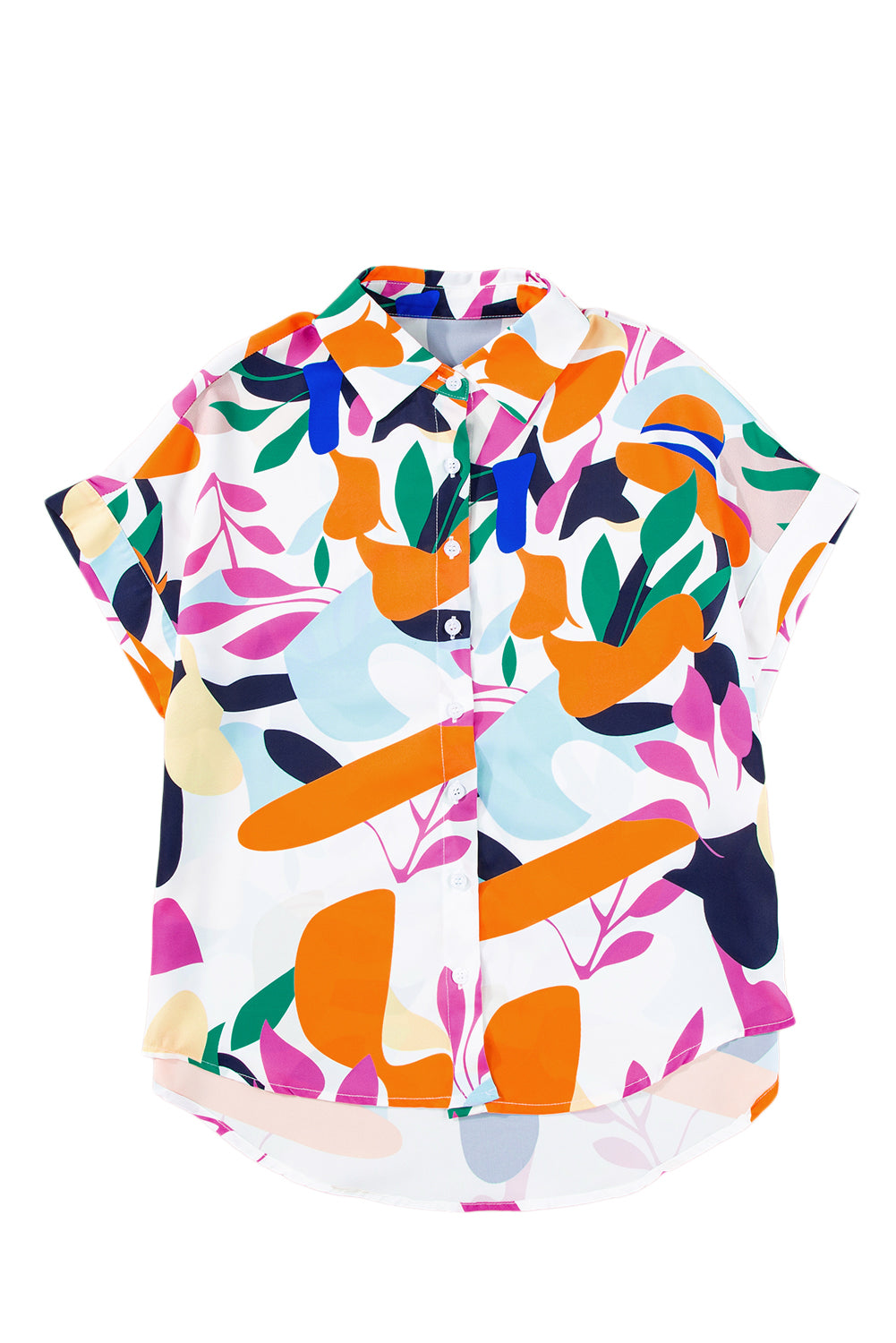 Multicolour Abstract Leaf Print Button Up Short Sleeve BlouseMaterial:100%Polyester

• Infuse your wardrobe with vibrancy in this blouse, perfect for a relaxed yet stylish look.
• The button-up design adds a touch of sophist