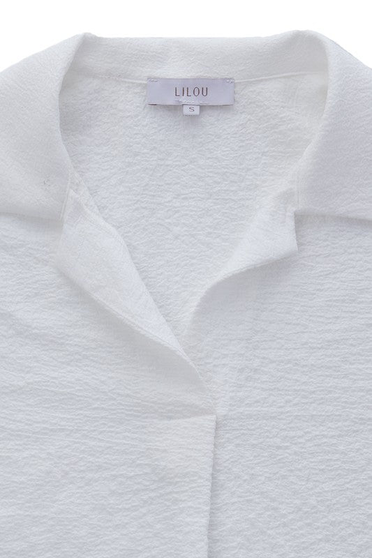 Shirt collared blouse- Shirt collared blouse- Pattern type : solid- Neck line : shirt collared- Sleeve type : regular sleeves- Sleeve length : short sleeves- Stretch : stretch- Sheer : n