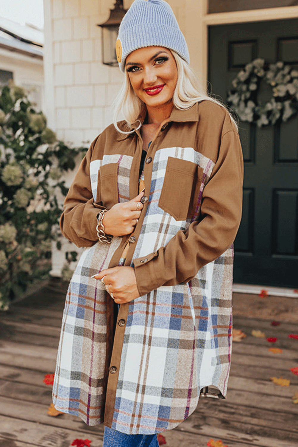 Khaki Plaid Patchwork Long Sleeve JacketMaterial:100%Polyester

 Size Chart (CM)



Sizes 



Bust
 



Waist
 



Shoulder
 



Sleeve_Length
 



Length
 





Relax
 



Relax
 



Relax
 



R