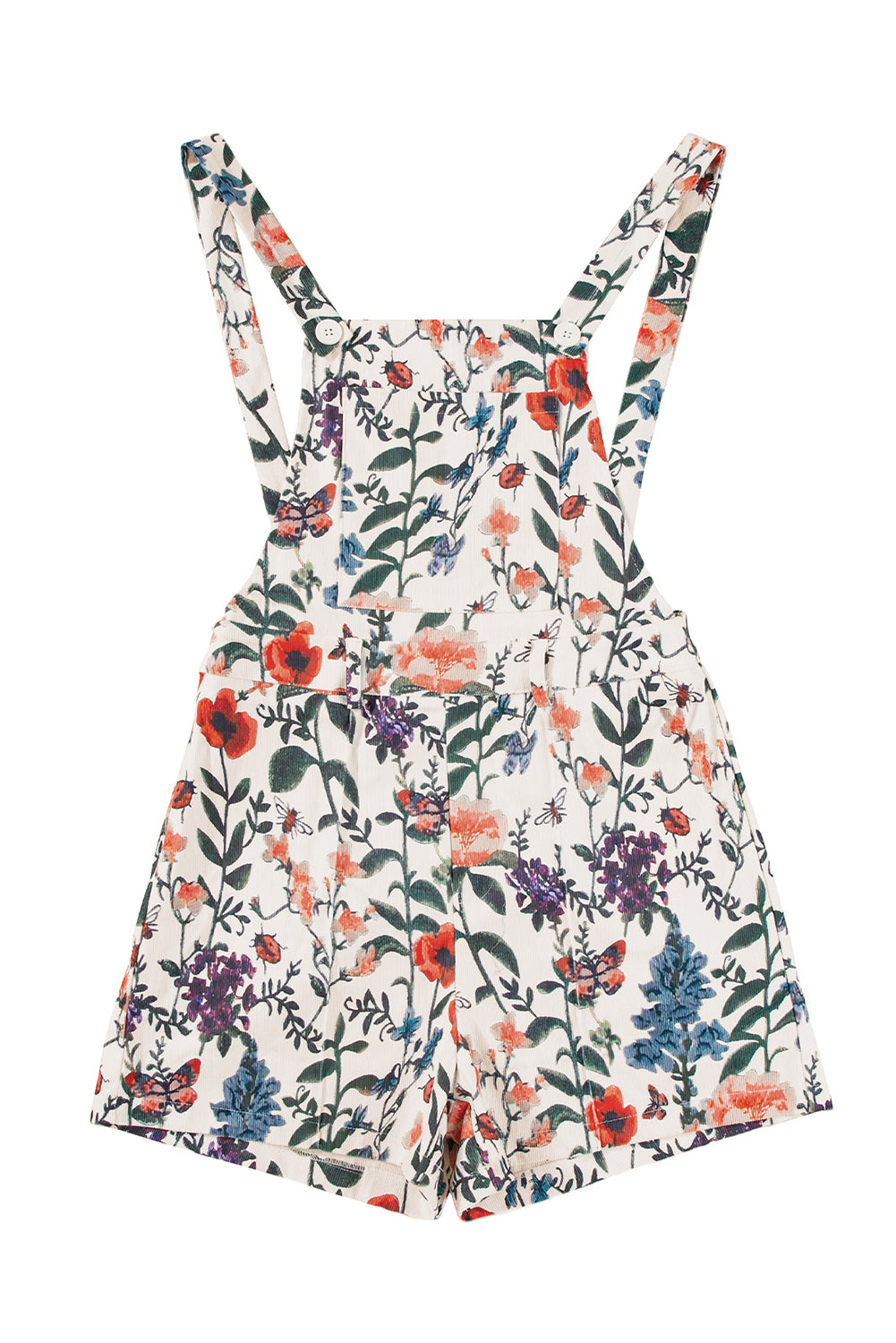 Beige Floral Print Bib Open Back RomperMaterial:100%Polyester

• Crafted in a charming beige floral print, this romper is perfect for summer outings, exuding a fresh and feminine vibe.
• Featuring a uni