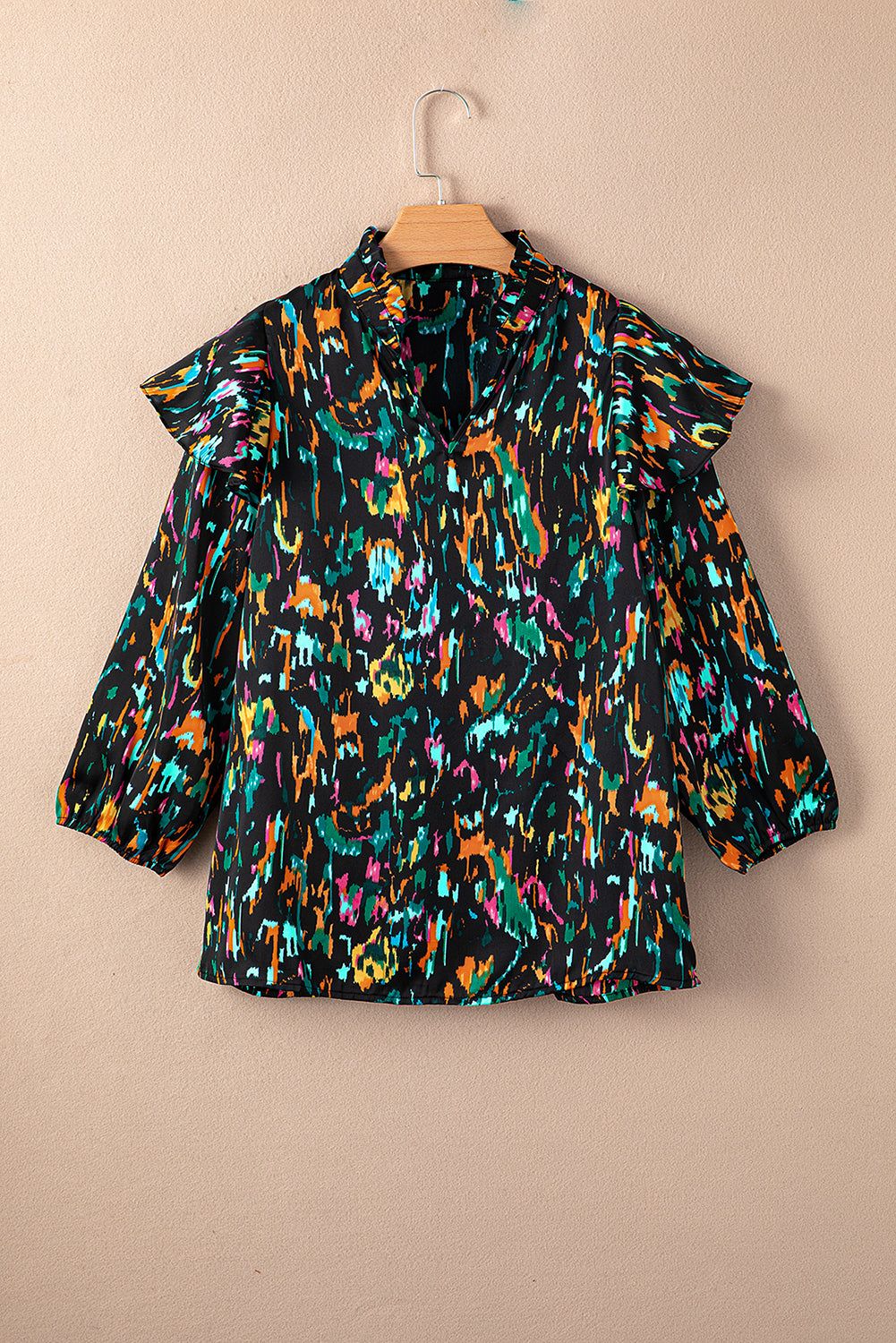 Multicolor Abstract Print 3/4 Puff Sleeve Ruffle BlouseMaterial:100%Polyester



		Elevate your style with this eye-catching multicolor abstract print blouse. 
	
	
		It's a well-received fashion choice. 
	
	
		Th