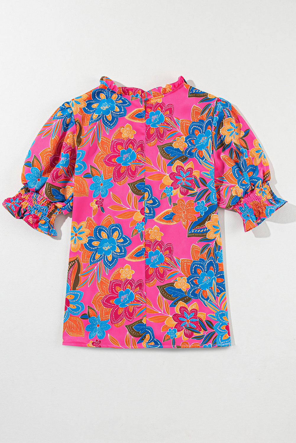 Rose Frill Neck Puff Sleeve Boho Floral BlouseMaterial:97%Polyester+3%Elastane



		The blouse features a charming bohemian floral print, adding a touch of femininity and boho flair to your outfit.
	
	
		Wi