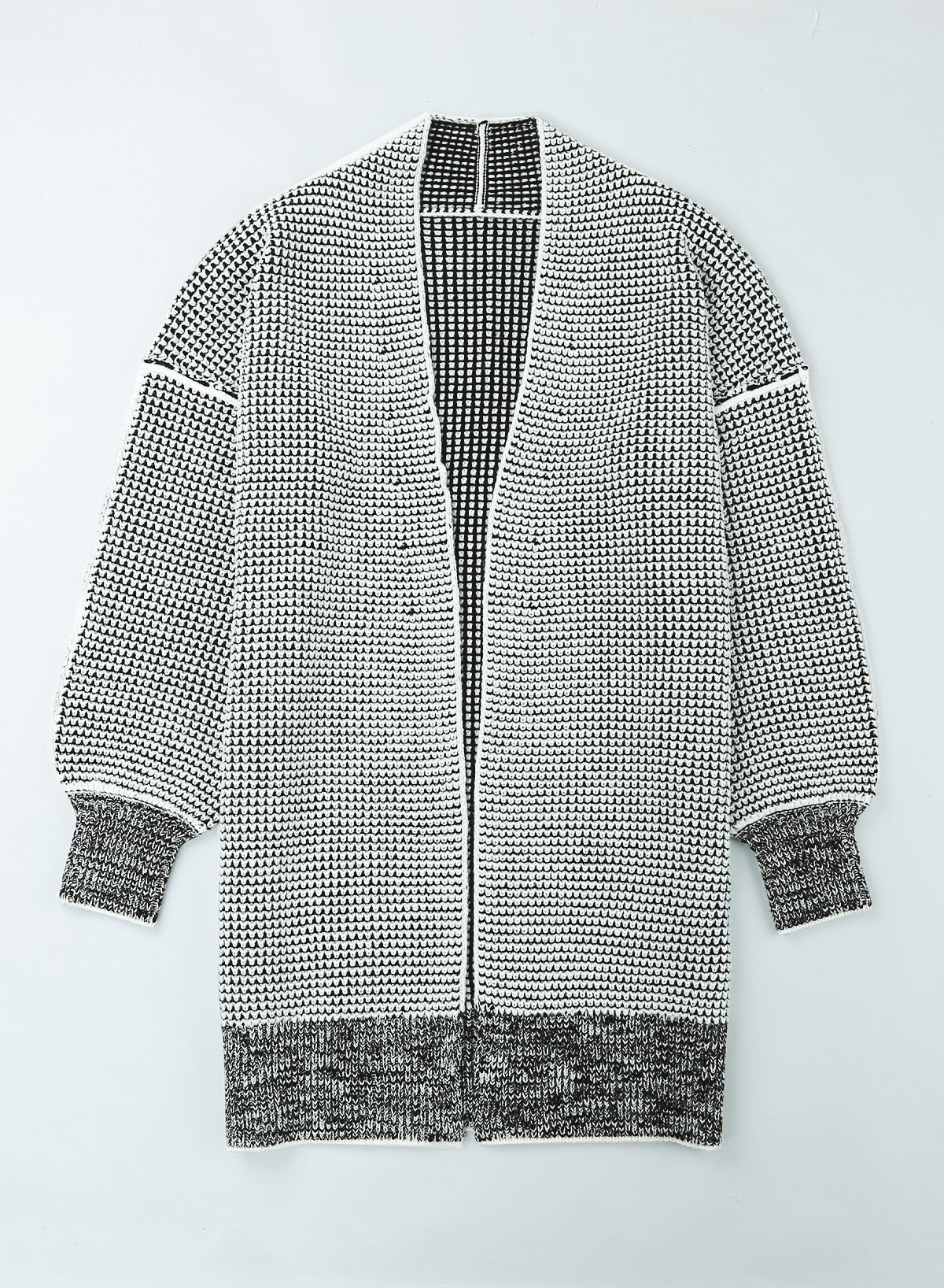 Grey Plaid Contrast Trim Casual Knit Cardigan