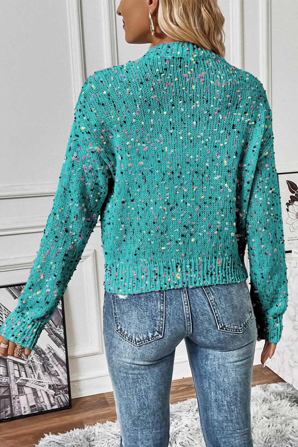 Aruba Blue Confetti Knit Cropped Cardigan