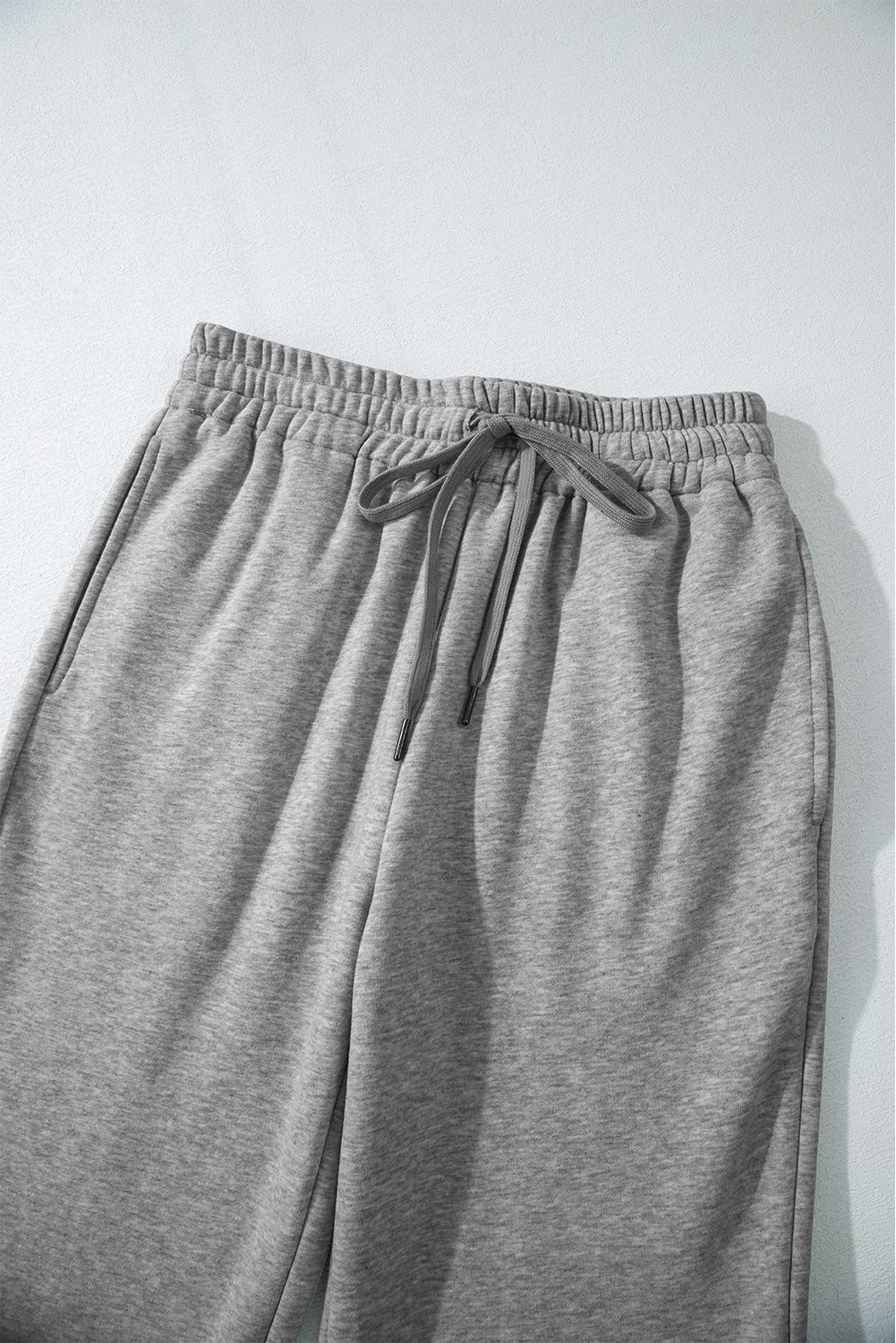 Light Grey Plain Fleece Lined Drawstring Waist Pants