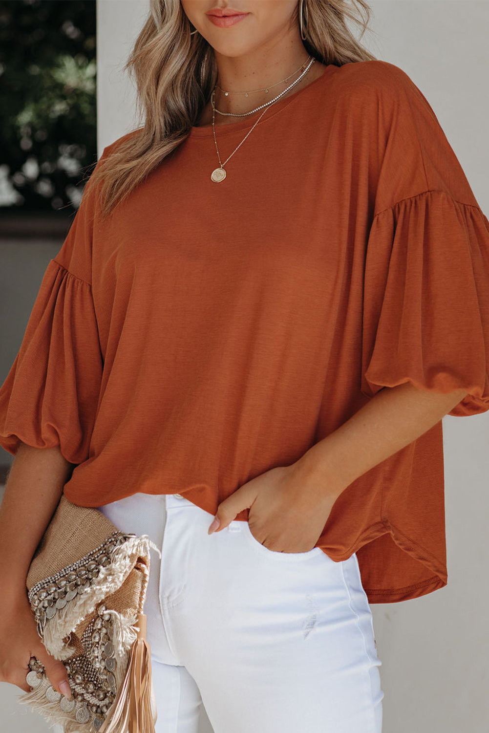 Orange Solid Color Casual Bishop Sleeve BlouseMaterial:62%Polyester+32%Cotton+6%Elastane



		Effortlessly chic, this orange bishop sleeve blouse is perfect for both casual and dressy occasions.
	
	
		Eleva