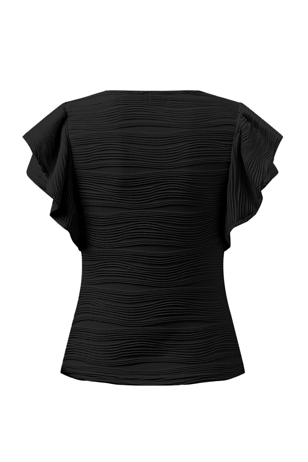 Black Plain Wavy Textured Ruffle Sleeve BlouseMaterial:90%Polyester+10%Elastane



		The wavy textured fabric adds an extra layer of sophistication, making this top a standout choice. 
	
	
		Embrace a playf