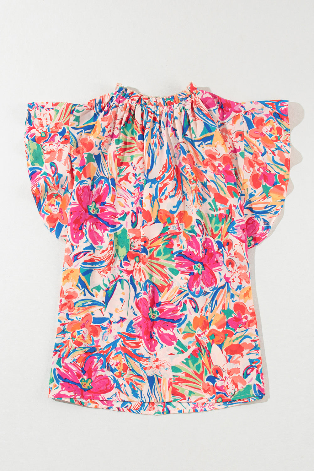 Multicolour Floral Print Tied V-Neck Ruffle Sleeve BlouseMaterial:100%Polyester



		The blouse is a vibrant and charming addition to your wardrobe.
	
	
		Featuring a beautiful floral print and tied V-neck, this blous