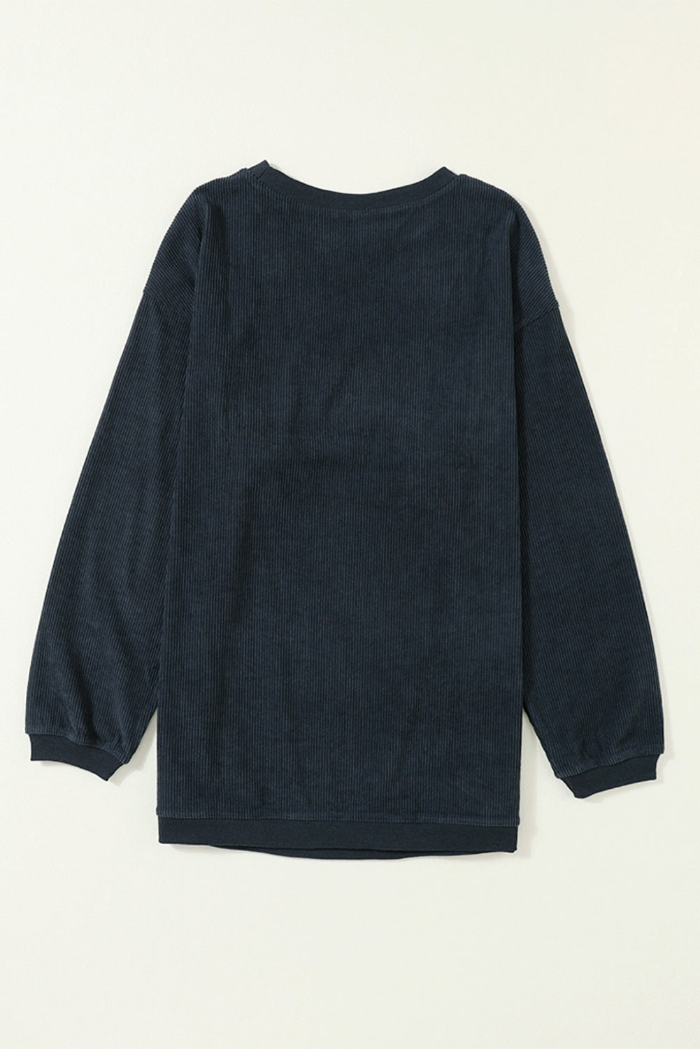 Dark Blue Plain Drop Sleeve Crinkle Rib Oversized SweatshirtMaterial:100%Polyester

• Effortlessly stylish, this dark blue oversized sweatshirt exudes a laid-back vibe perfect for casual outings. 
• Crafted from high-qualit