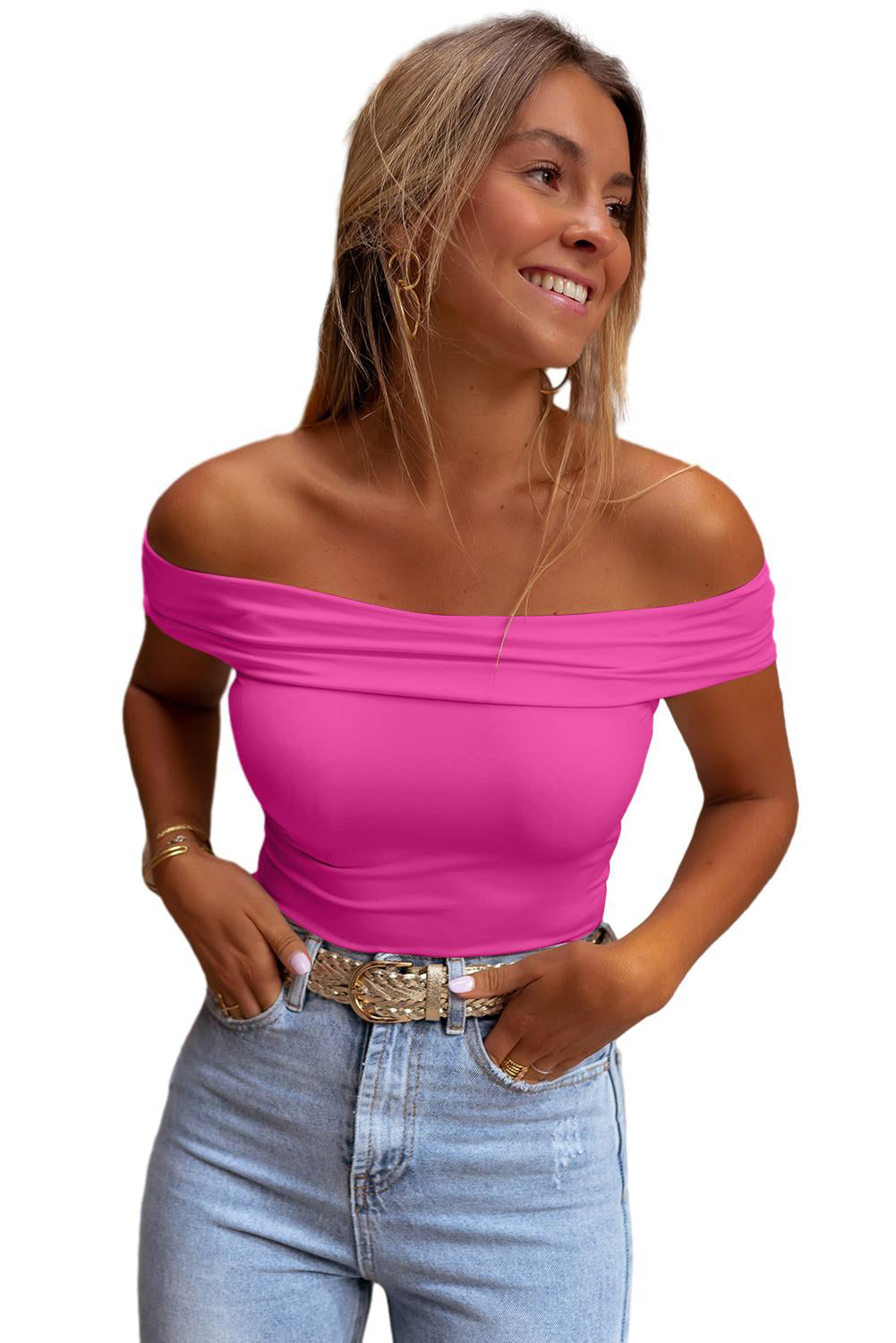 Black Solid Color Folded Off Shoulder Slim BlouseMaterial:92%Polyester+8%Elastane



		This trendy and flattering slim top is crafted to provide a fashionable and modern look, making it a versatile choice for var