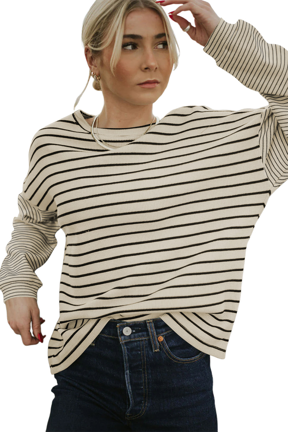 Black Stripe Patchwork Loose Long Sleeve Tee