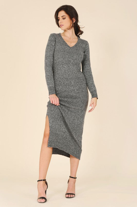 V-Neck Sweater Maxi DressThe V-Neck Sweater Maxi Dress is the epitome of effortless elegance. Made from a soft and cozy knit fabric, this dress combines comfort with style. The V-neckline ad