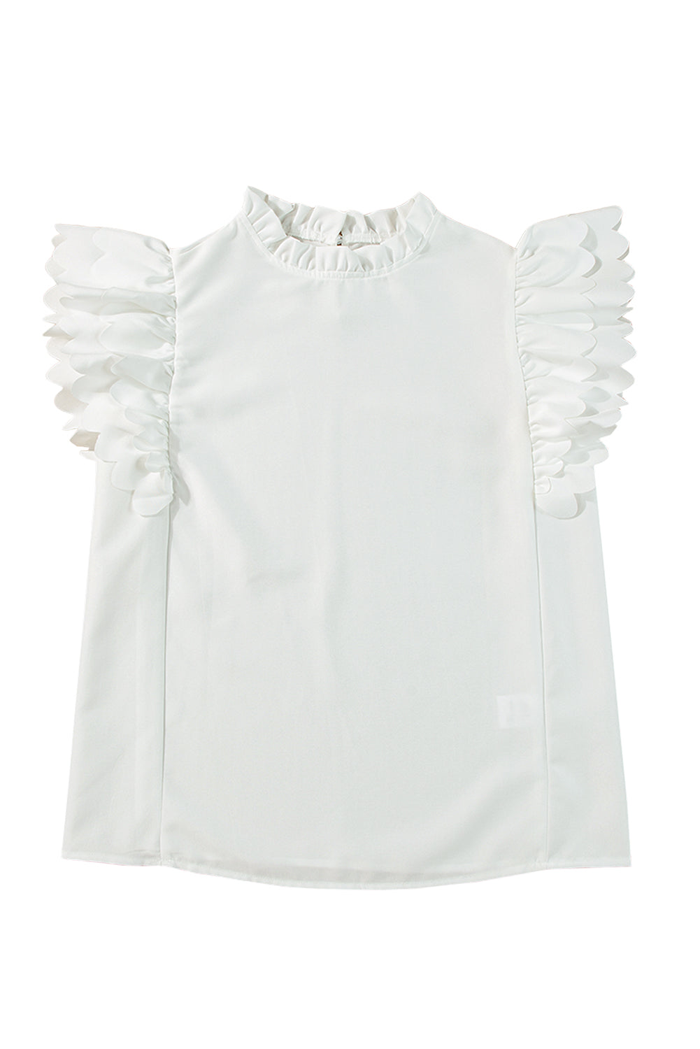 White Solid Color Scalloped Ruffle Sleeve BlouseMaterial:100%Polyester



		The blouse is a chic and feminine top featuring delicate scalloped edges and ruffle sleeves, adding a touch of elegance to your outfit.