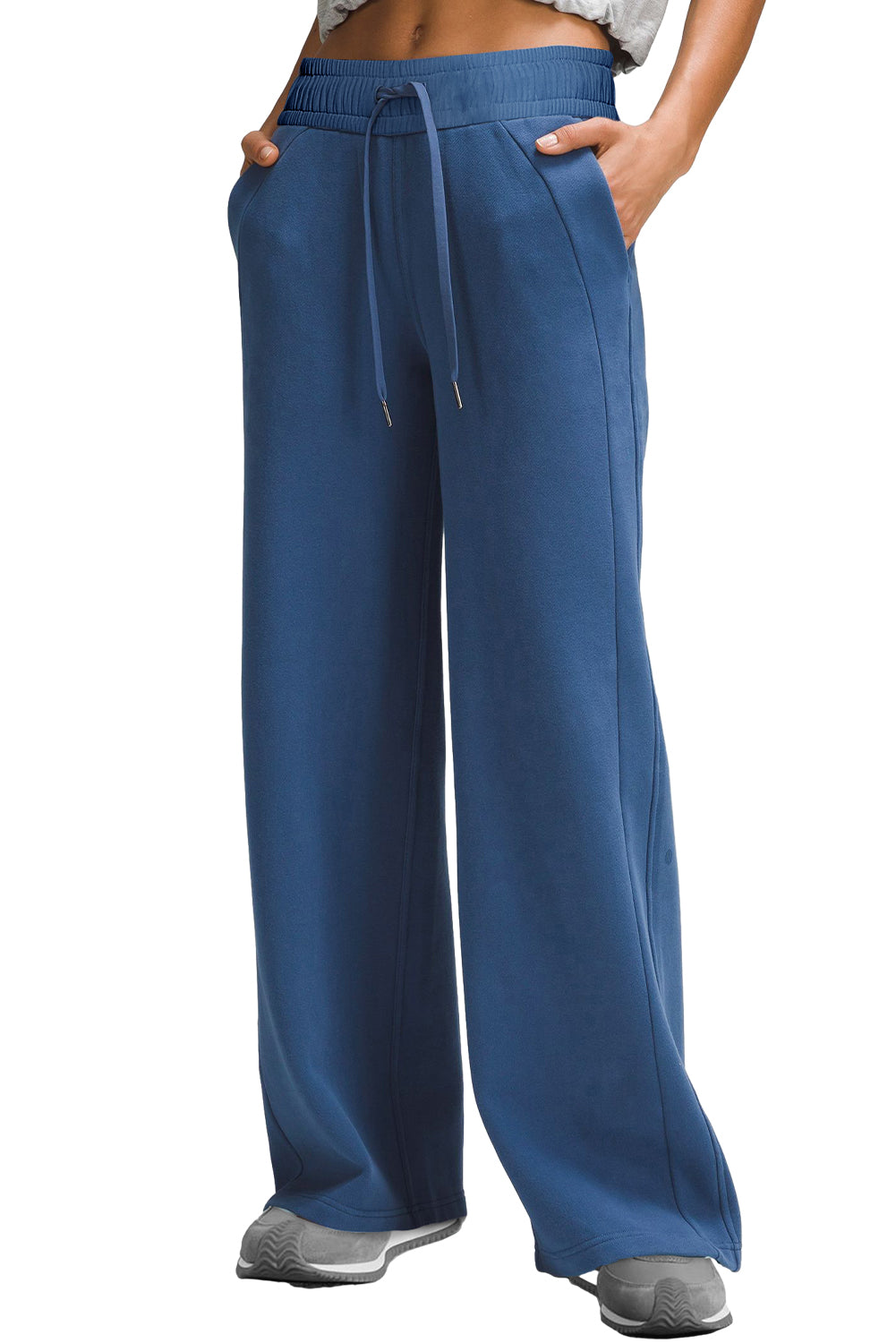 Sail Blue Drawstring High Waist Wide Leg Pocketed PantsMaterial:65%Polyester+35%Cotton

• Crafted from a luxurious sail blue fabric, these drawstring high waist pants offer a unique touch to your casual wardrobe.
• The