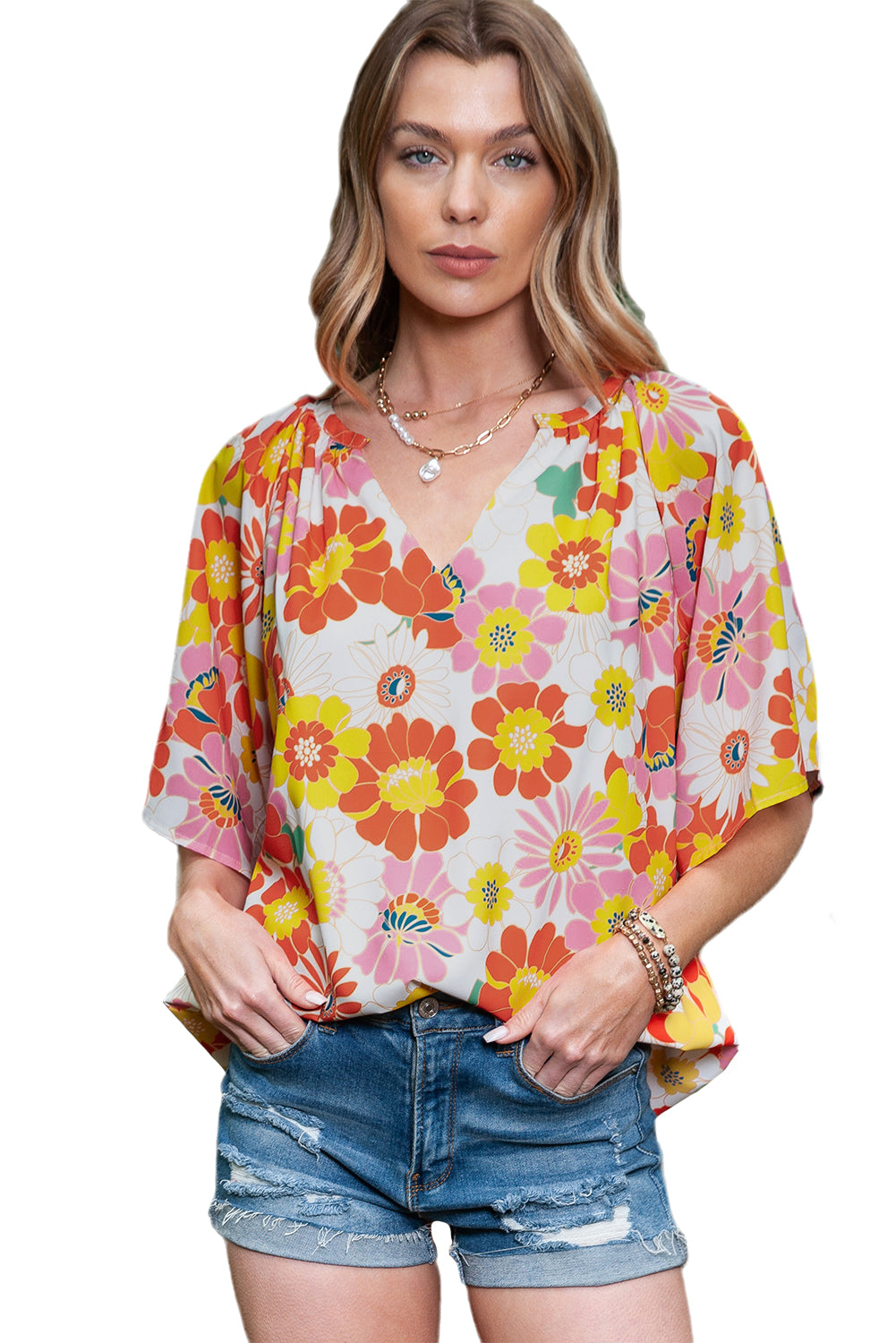 Multicolor Abstract Print Flutter Sleeve V Neck BlouseMaterial:100%Polyester



		Flutter sleeves for a feminine touch.
	
	
		V-neckline adds a flattering silhouette.
	
	
		Lightweight and breathable fabric for 