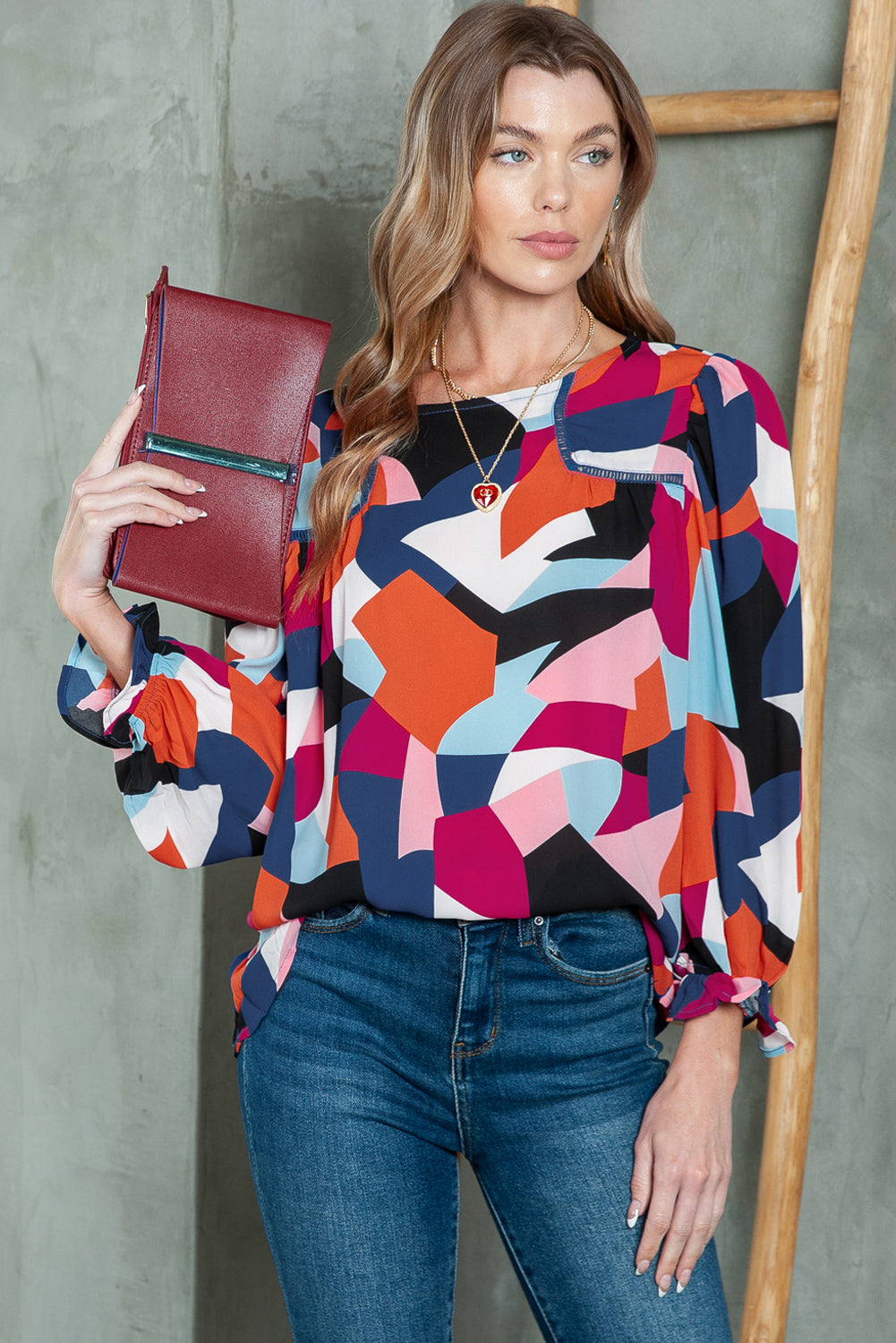 Multicolor Casual Abstract Print Puff Sleeve BlouseMaterial:100%Polyester



		•An artful abstract pattern bursts with bold color on this light and airy blouse.
	
	
		•Highlights: Relaxed fit, long sleeves with 