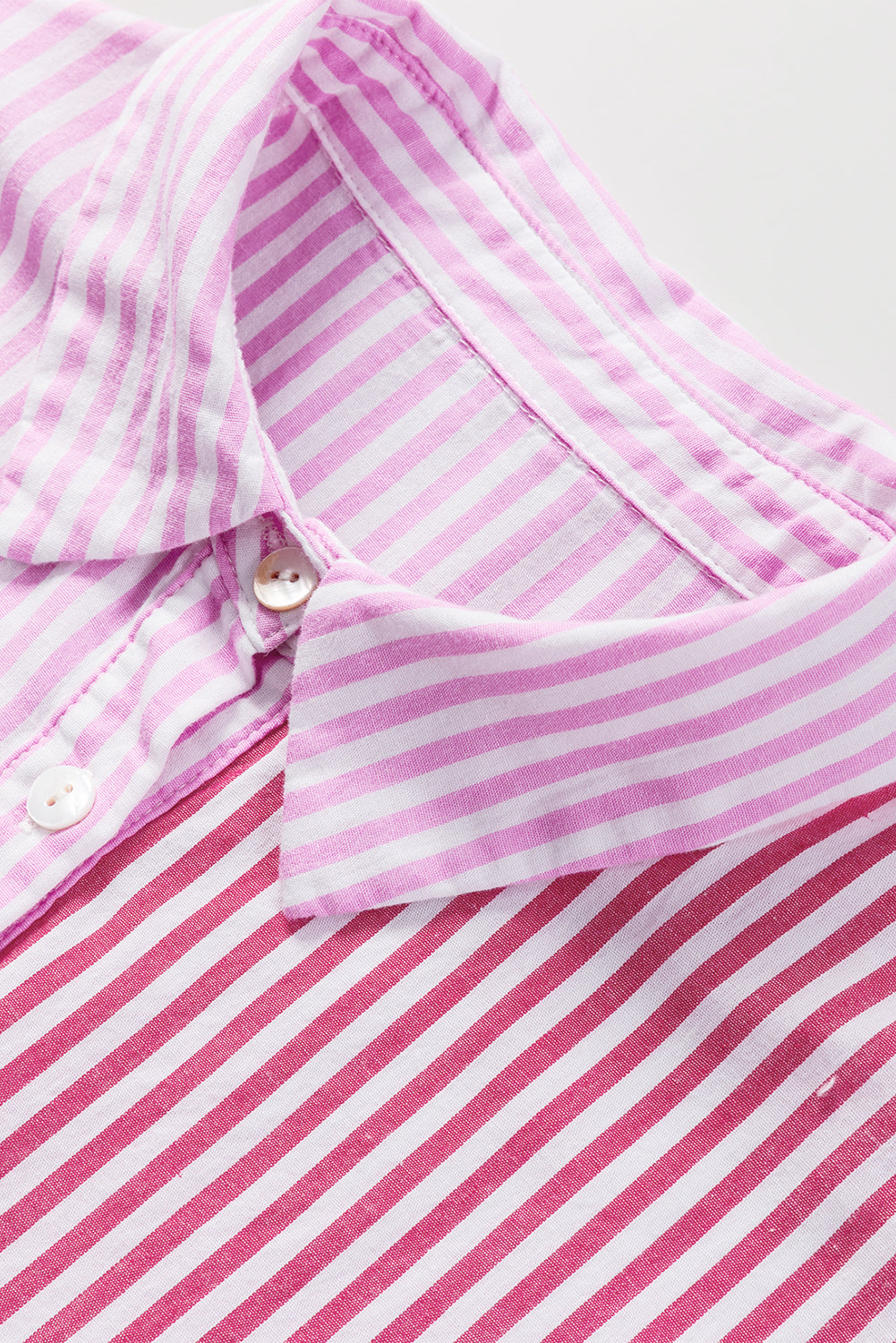 Pink Striped Patchwork Ruffle Button Up Blouse