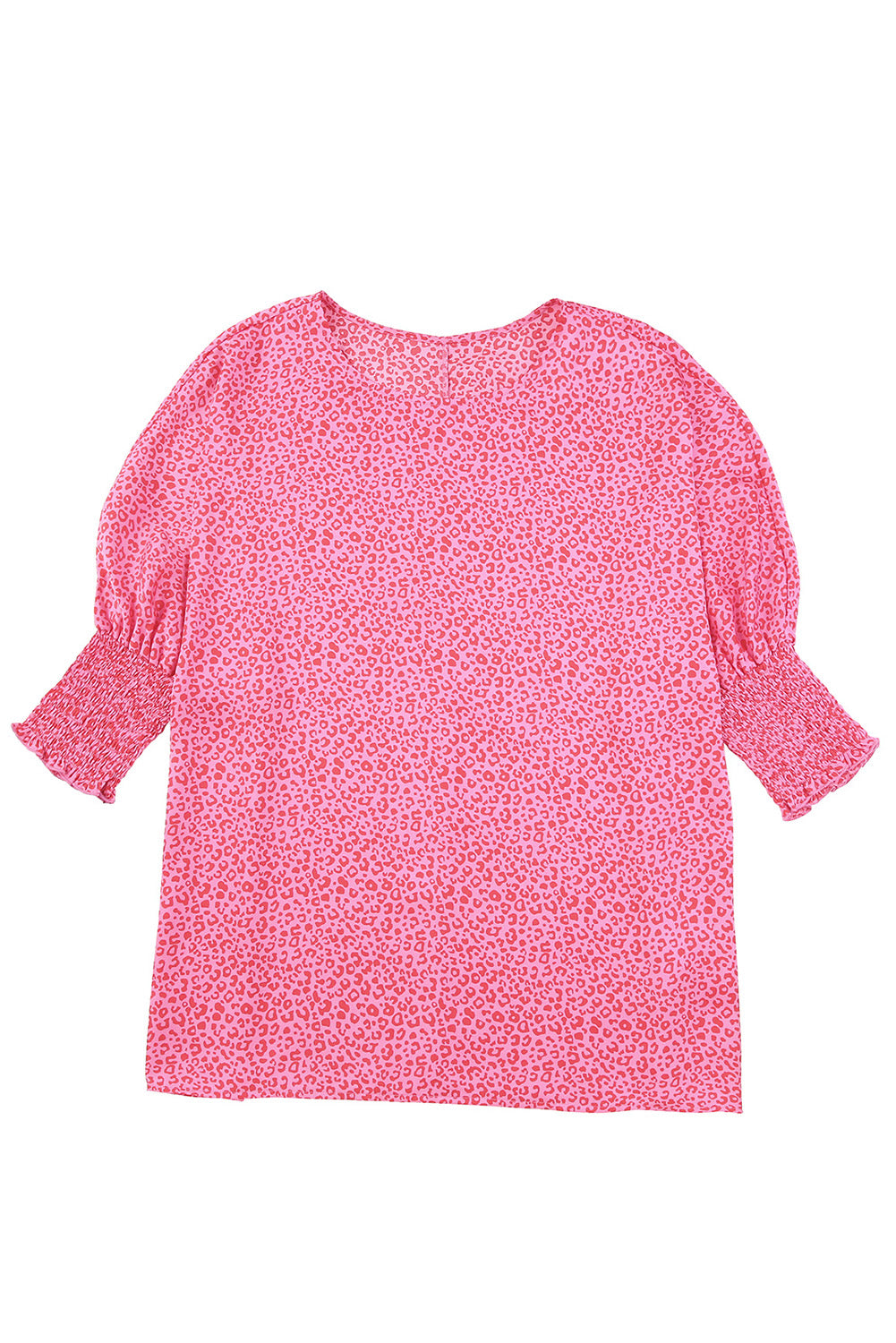 Pink Leopard Puff Sleeve Shirred Cuffs Oversized BlouseMaterial:100%Polyester



		It features a playful and feminine design with a pink leopard print, puff sleeves, and shirred cuffs for a unique touch.
	
	
		Made 