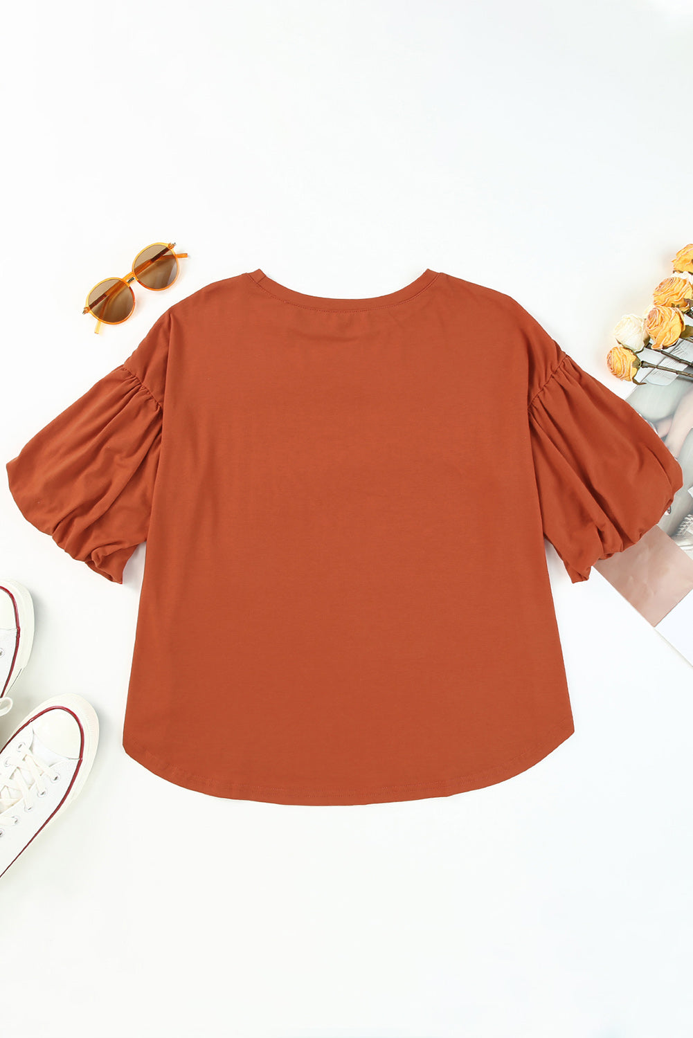 Orange Solid Color Casual Bishop Sleeve BlouseMaterial:62%Polyester+32%Cotton+6%Elastane



		Effortlessly chic, this orange bishop sleeve blouse is perfect for both casual and dressy occasions.
	
	
		Eleva