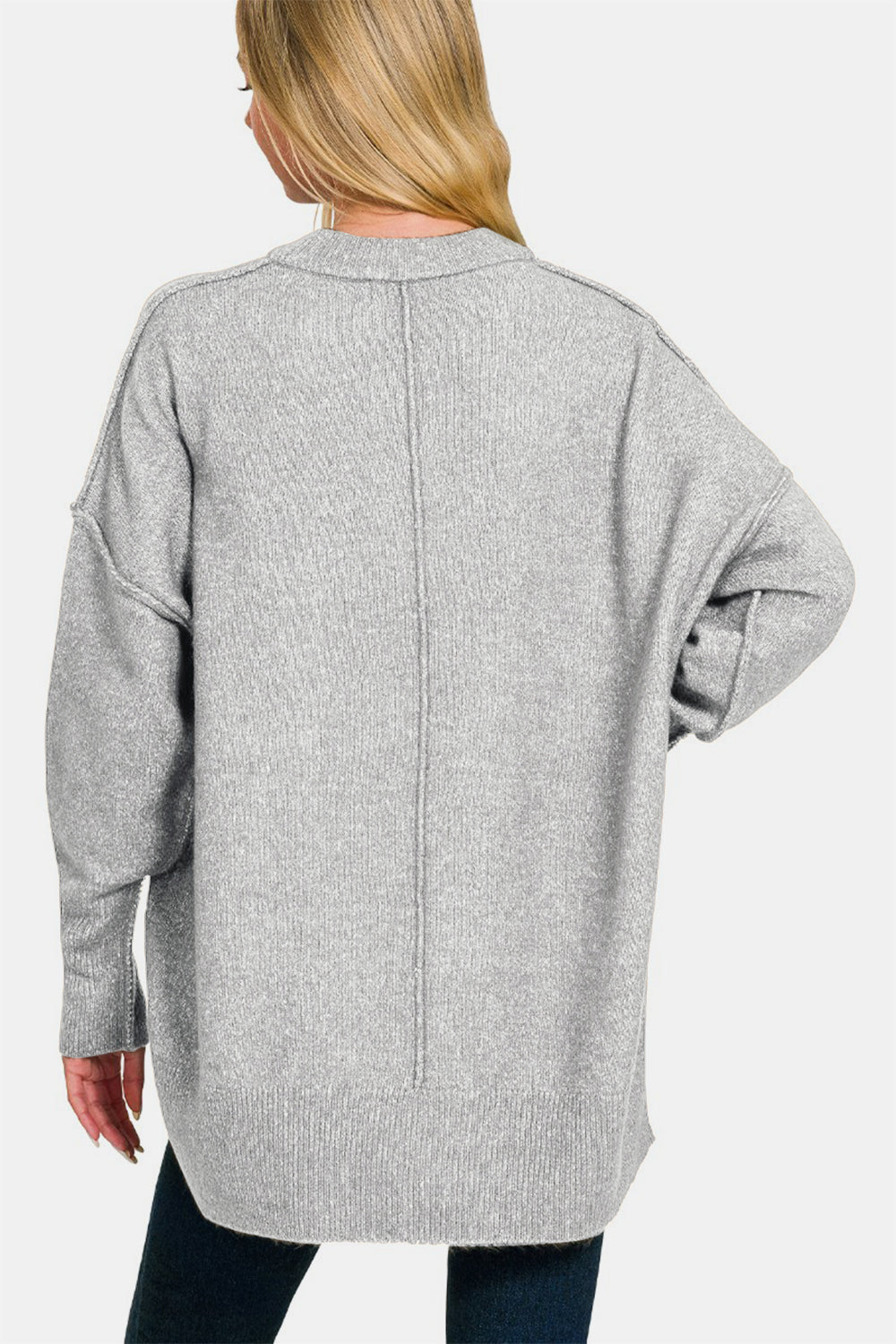 Zenana High-Low Hem Drop Shoulder SweaterThis hi-low hem pocket sweater is crafted from soft and midweight material, making it both cozy and comfortable for everyday wear. The hi-low hem adds a trendy touch