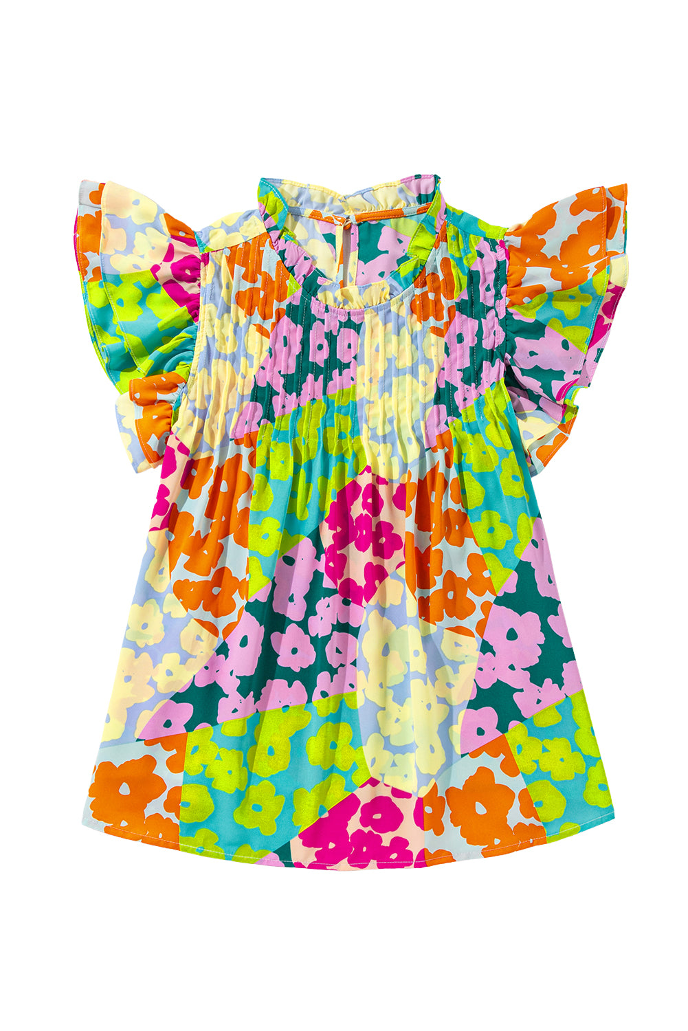 Multicolor Abstract Print Layered Ruffle Sleeve Pleated BlouseMaterial:100%Polyester



		The blouse is a vibrant and stylish blouse featuring an abstract print, perfect for adding a pop of color to your outfit.
	
	
		Made