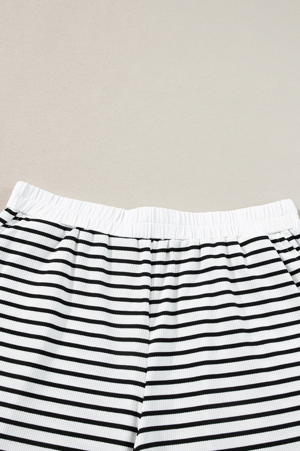 White Stripe Contrast Trim Rib Tee and Pocketed Shorts Set