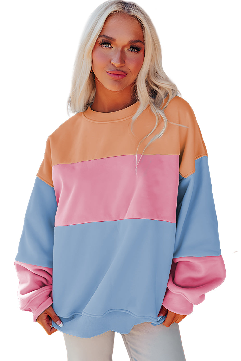 Bright Pink Colorblock Patchwork Drop Shoulder SweatshirtMaterial:70%Polyester+30%Cotton

• Embrace a blend of casual charm and trendy style with our sweatshirt, perfect for a relaxed yet fashionable look. 
• Crafted wit