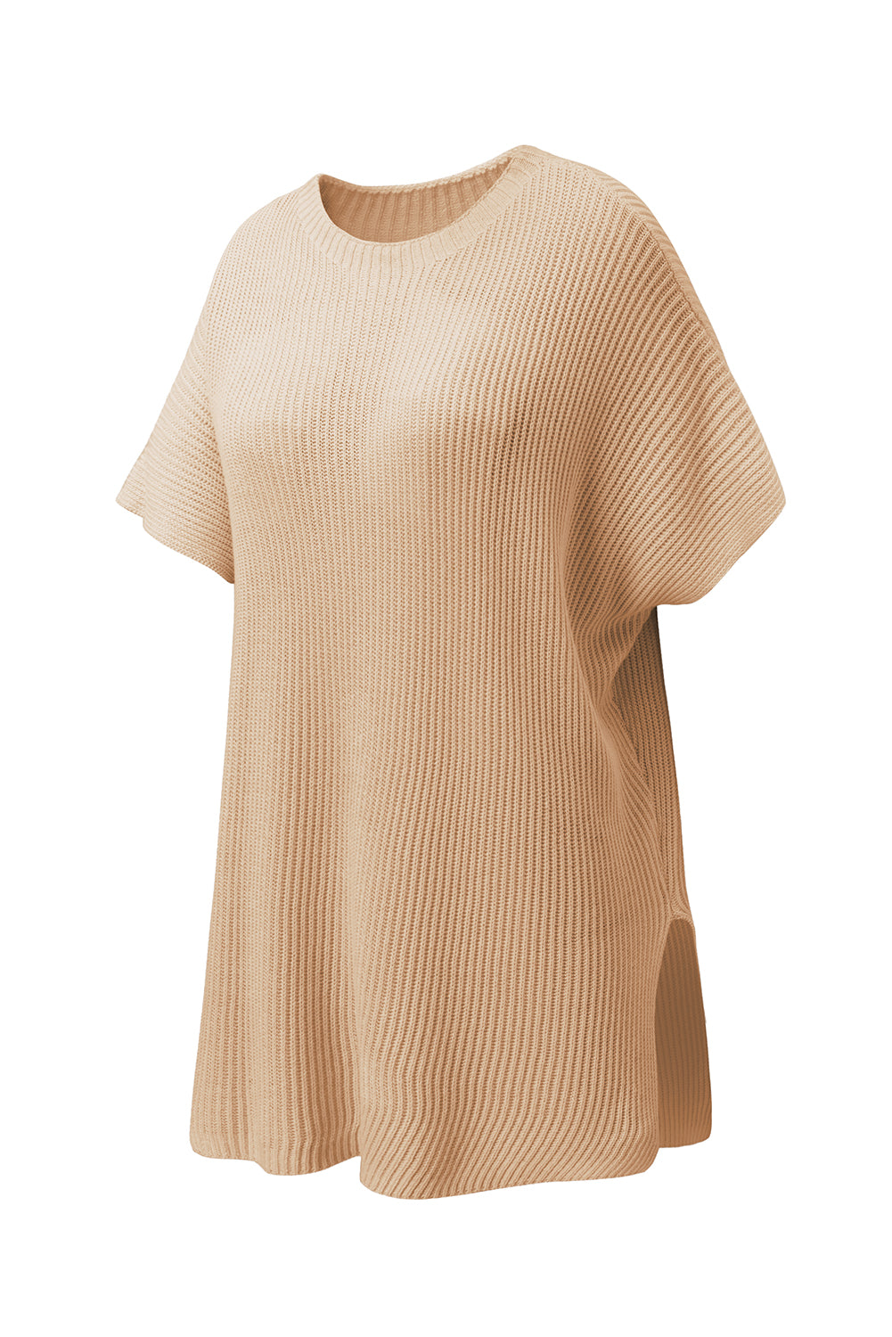 Apricot Side Slit Short Sleeve Oversized SweaterMaterial:55%Acrylic+45%Cotton



		The sweater is a comfortable and chic addition to your wardrobe. Made from breathable, lightweight, and stretchy knitted fabric,