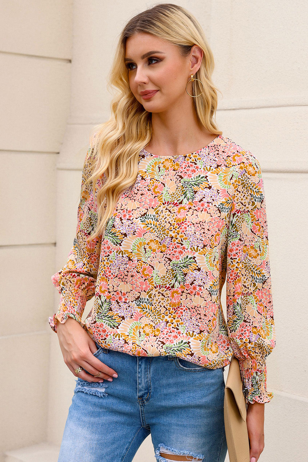 Multicolor Floral Print Smocked Cuffs Long Sleeve BlouseMaterial:100%Polyester


	

			The Floral Print Smocked Cuffs Long Sleeve Blouse is a feminine and elegant addition to any wardrobe. Its delicate floral print and