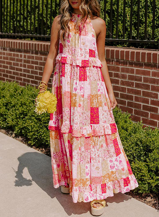 Multicolor Floral Print Sleeveless Tiered Ruffle Trim SundressMaterial:100%Polyester

• Embrace bohemian charm with this multicolor floral print sundress, featuring a tiered ruffle trim that adds a playful touch to your look.
