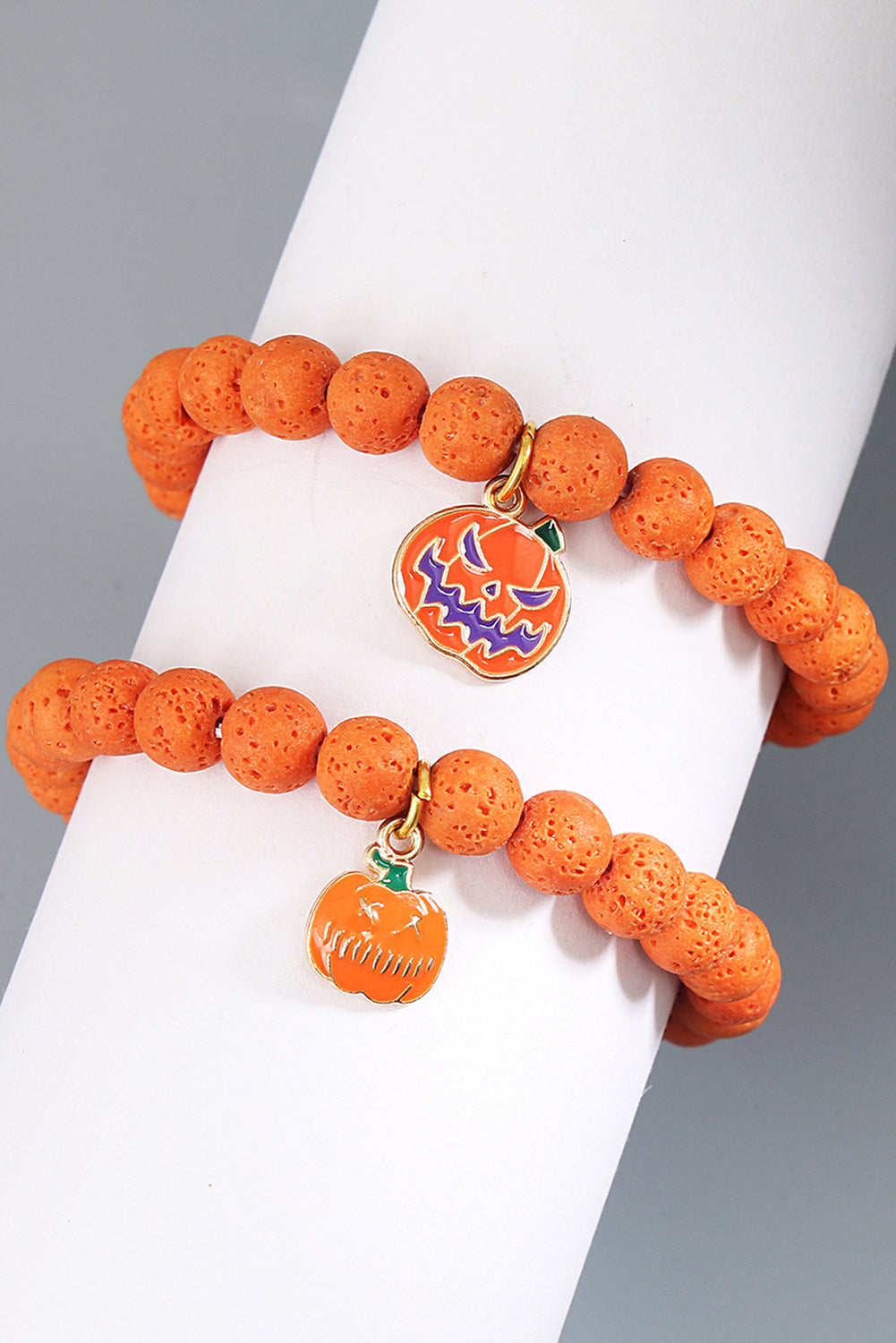 Orange Halloween Pumpkin Pendant Beaded Elastic Bracelet