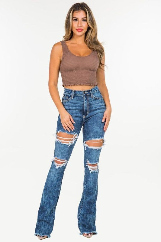 Thania Boot Cut JeanRevamp your wardrobe with the classically stylish Tania Boot Cut Jean! Boasting a front button and zipper closure, this classic jean has all the features you need. F